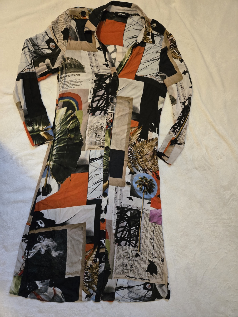 Desigual Long Button-Front Patchwork Shirt Dress - Orange Multi